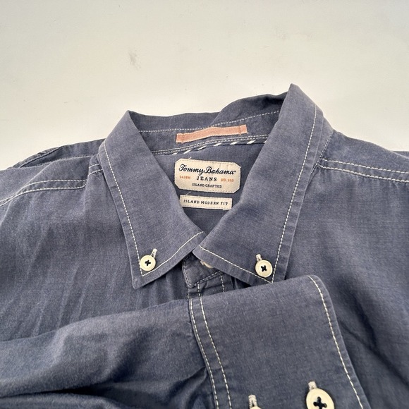 Tommy Bahama Other - Tommy Bahama Jeans Island Crafted Cotton Tencel Blue Long Sleeve Shirt XL